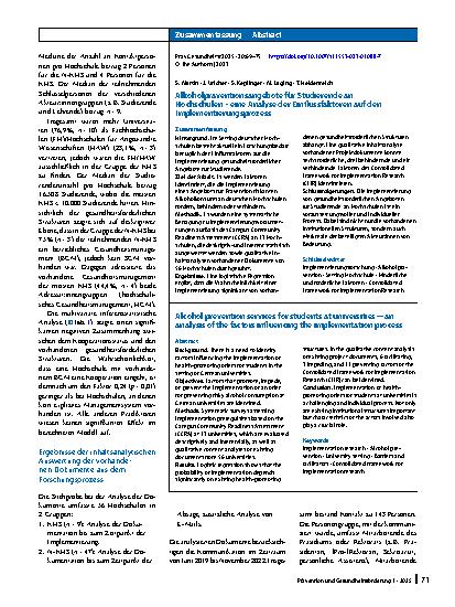 Vorschauseite 3: Alkoholpräventionsangebote für Studierende an Hochschulen – eine Analyse der Einflussfaktoren auf den Implementierungsprozess