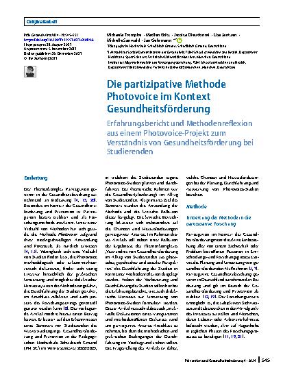 Vorschauseite 1: Die partizipative Methode Photovoice im Kontext Gesundheitsförderung