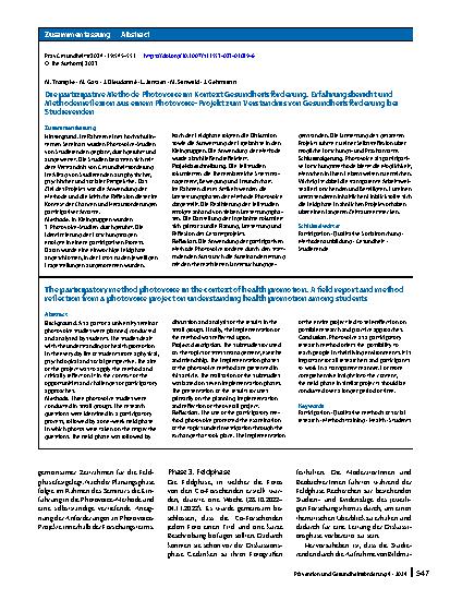 Vorschauseite 3: Die partizipative Methode Photovoice im Kontext Gesundheitsförderung