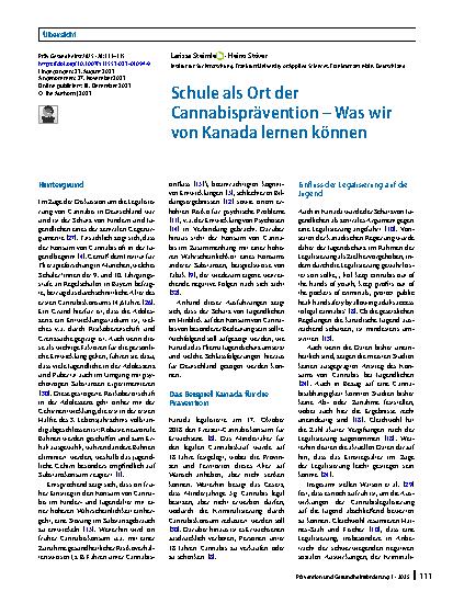 Vorschauseite 1: Schule als Ort der Cannabisprävention – Was wir von Kanada lernen können