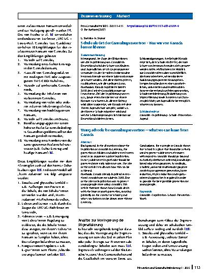 Vorschauseite 3: Schule als Ort der Cannabisprävention – Was wir von Kanada lernen können