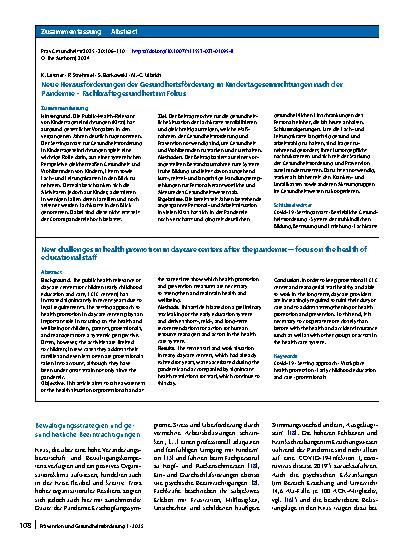 Vorschauseite 3: Neue Herausforderungen der Gesundheitsförderung in Kindertageseinrichtungen nach der Pandemie – Fachkräftegesundheit im Fokus
