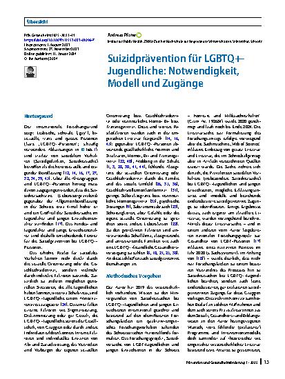 Vorschauseite 1: Suizidprävention für LGBTQ+-Jugendliche: Notwendigkeit, Modell und Zugänge