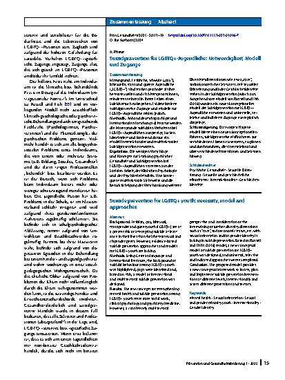 Vorschauseite 3: Suizidprävention für LGBTQ+-Jugendliche: Notwendigkeit, Modell und Zugänge