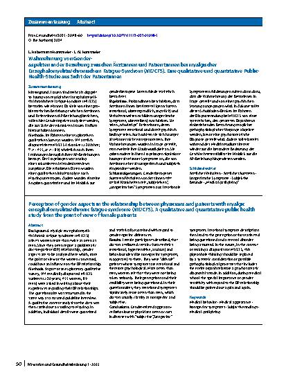 Vorschauseite 3: Wahrnehmung von Genderaspekten in der Beziehung zwischen Ärzt:innen und Patient:innen bei myalgischer Enzephalomyelitis/chronischem Fatigue-Syndrom (ME/CFS)
