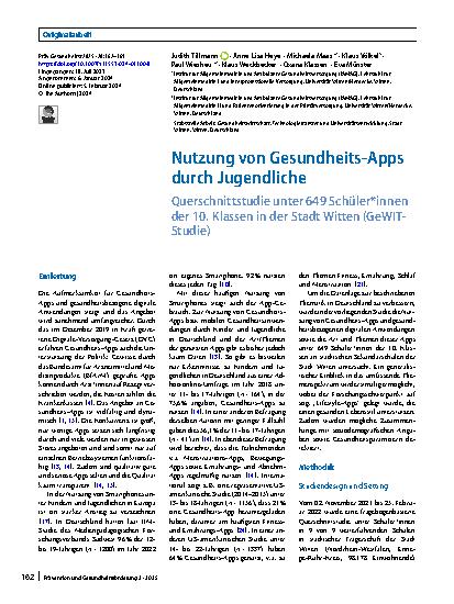 Vorschauseite 1: Nutzung von Gesundheits-Apps durch Jugendliche