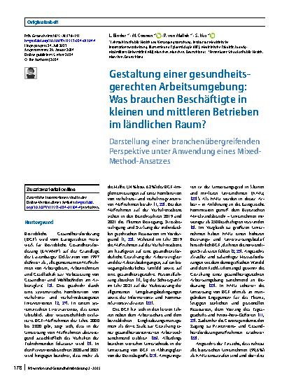 Vorschauseite 1: Gestaltung einer gesundheitsgerechten Arbeitsumgebung: Was brauchen Beschäftigte in kleinen und mittleren Betrieben im ländlichen Raum?