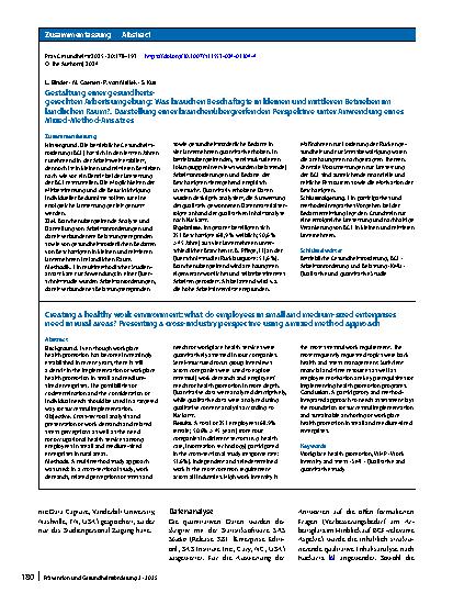 Vorschauseite 3: Gestaltung einer gesundheitsgerechten Arbeitsumgebung: Was brauchen Beschäftigte in kleinen und mittleren Betrieben im ländlichen Raum?
