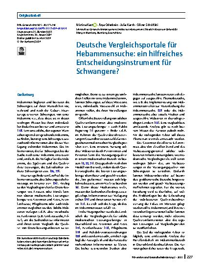 Vorschauseite 1: Deutsche Vergleichsportale für Hebammensuche: ein hilfreiches Entscheidungsinstrument für Schwangere?