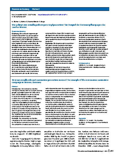 Vorschauseite 3: Wie gelingt eine soziallagenbezogene Impfprävention? Ein Beispiel der Coronaimpfkampagne des Landes Bremen