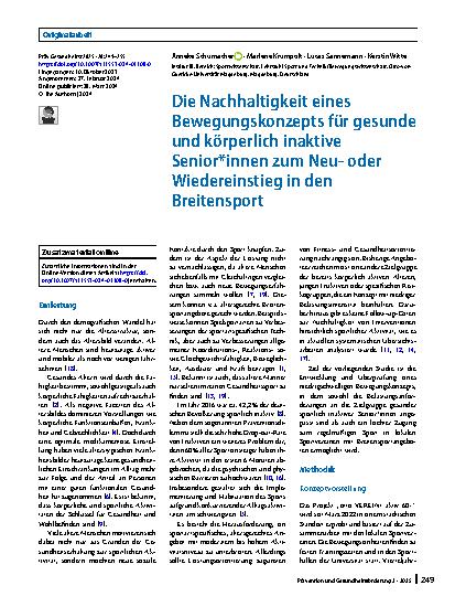 Vorschauseite 1: Die Nachhaltigkeit eines Bewegungskonzepts für gesunde und körperlich inaktive Senior*innen zum Neuoder Wiedereinstieg in den Breitensport