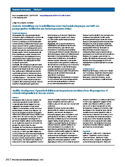 Vorschauseite 3: Gesunde Entwicklung von Vorschulkindern unter Pandemiebedingungen aus Sicht von pädagogischen Fachkräften aus Kindertagesstätten (KiTas)
