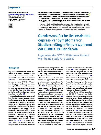 Vorschauseite 1: Genderspezifische Unterschiede depressiver Symptome von Studienanfänger*innen während der COVID-19-Pandemie