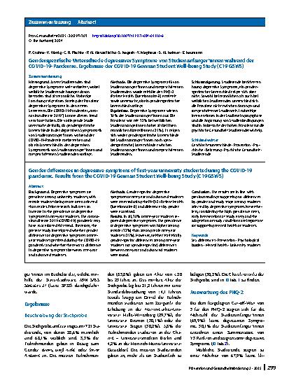 Vorschauseite 3: Genderspezifische Unterschiede depressiver Symptome von Studienanfänger*innen während der COVID-19-Pandemie
