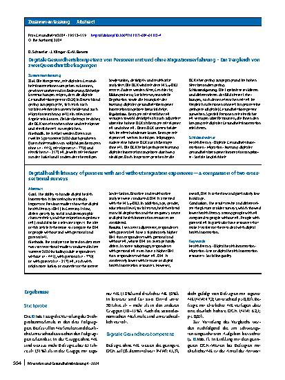Vorschauseite 3: Digitale Gesundheitskompetenz von Personen mit und ohne Migrationserfahrung – Ein Vergleich von zwei Querschnittbefragungen