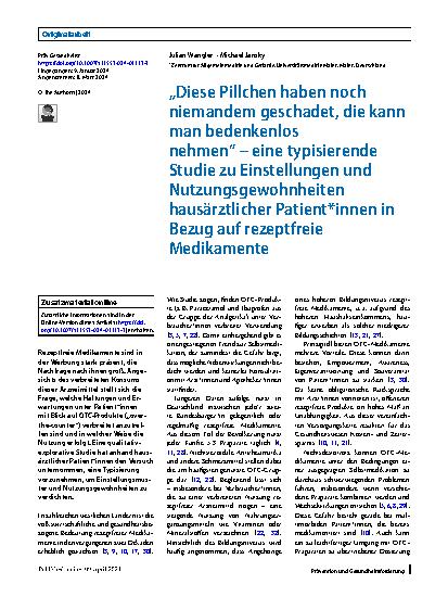 Vorschauseite 1: „Diese Pillchen haben noch niemandem geschadet, die kann man bedenkenlos nehmen“ – eine typisierende Studie zu Einstellungen und Nutzungsgewohnheiten hausärztlicher Patient*innen…