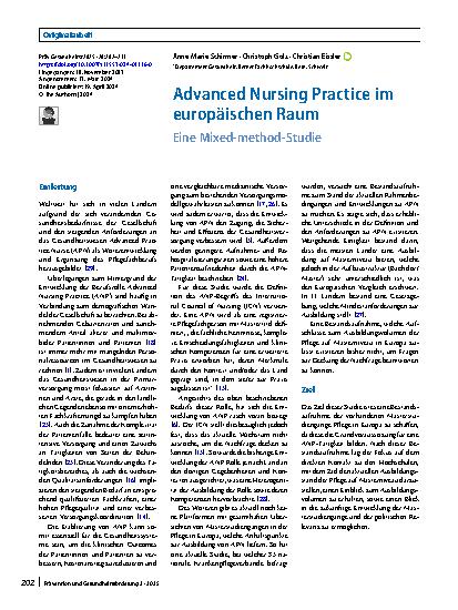 Vorschauseite 1: Advanced Nursing Practice im europäischen Raum