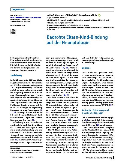 Vorschauseite 1: Bedrohte Eltern-Kind-Bindung auf der Neonatologie