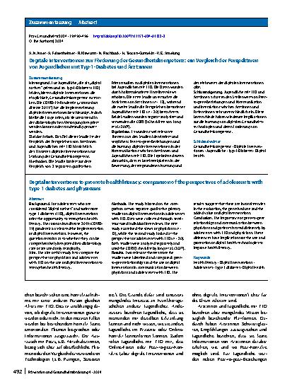 Vorschauseite 3: Digitale Interventionen zur Förderung der Gesundheitskompetenz: ein Vergleich der Perspektiven von Jugendlichen mit Typ-1-Diabetes und Ärzt: innen