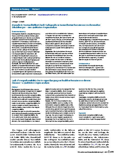 Vorschauseite 3: Mangelnde Verständlichkeit durch Fachsprache in Gesundheitsinformationen zu chronischen Erkrankungen – eine qualitative Korpusanalyse
