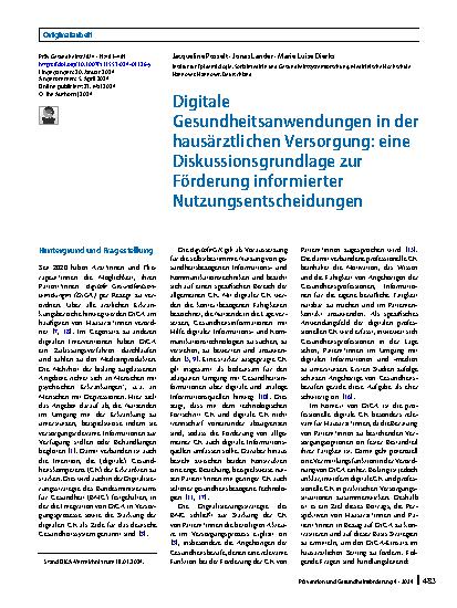 Vorschauseite 1: Digitale Gesundheitsanwendungen in der hausärztlichen Versorgung: eine Diskussionsgrundlage zur Förderung informierter Nutzungsentscheidungen