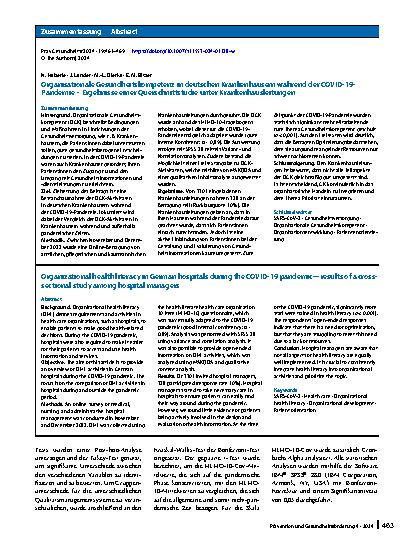 Vorschauseite 3: Organisationale Gesundheitskompetenz in deutschen Krankenhäusern während der COVID-19-Pandemie – Ergebnisse einer Querschnittstudie unter Krankenhausleitungen