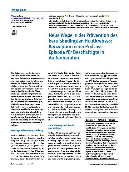 Vorschauseite 1: Neue Wege in der Prävention des berufsbedingten Hautkrebses: Konzeption einer Podcast-Episode für Beschäftigte in Außenberufen