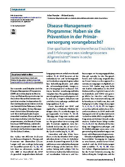 Vorschauseite 1: Disease-Management-Programme: Haben sie die Prävention in der Primärversorgung vorangebracht?