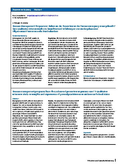 Vorschauseite 3: Disease-Management-Programme: Haben sie die Prävention in der Primärversorgung vorangebracht?