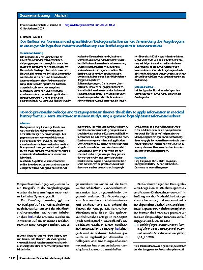 Vorschauseite 3: Der Einfluss von Vorwissen und sprachlichen Texteigenschaften auf die Anwendung des Fragebogens in einer gynäkologischen Patientenaufklärung: eine leitfadengestützte Interviewstud…