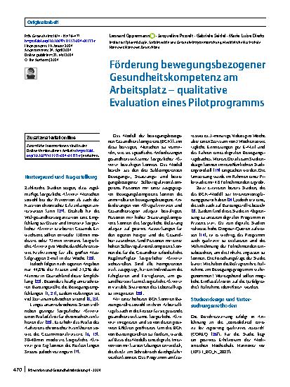 Vorschauseite 1: Förderung bewegungsbezogener Gesundheitskompetenz am Arbeitsplatz – qualitative Evaluation eines Pilotprogramms