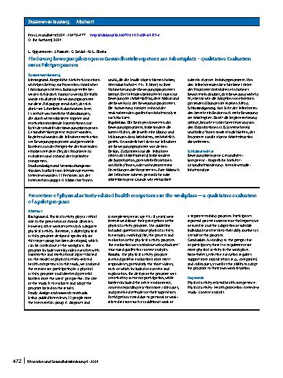 Vorschauseite 3: Förderung bewegungsbezogener Gesundheitskompetenz am Arbeitsplatz – qualitative Evaluation eines Pilotprogramms