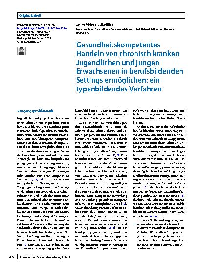 Vorschauseite 1: Gesundheitskompetentes Handeln von chronisch kranken Jugendlichen und jungen Erwachsenen in berufsbildenden Settings ermöglichen: ein typenbildendes Verfahren