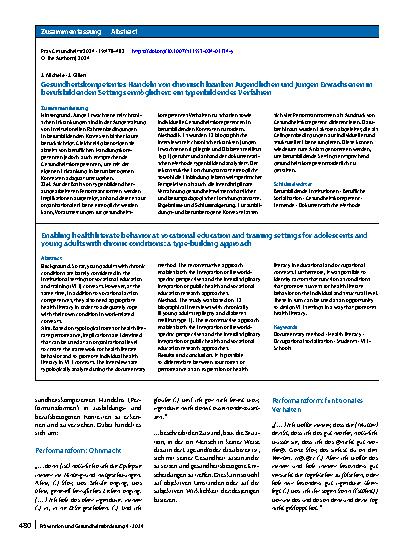 Vorschauseite 3: Gesundheitskompetentes Handeln von chronisch kranken Jugendlichen und jungen Erwachsenen in berufsbildenden Settings ermöglichen: ein typenbildendes Verfahren