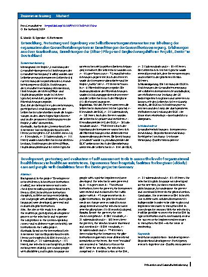 Vorschauseite 3: Entwicklung, Pretestung und Erprobung von Selbstbewertungsinstrumenten zur Erhebung der organisationalen Gesundheitskompetenz in Einrichtungen der Gesundheitsversorgung