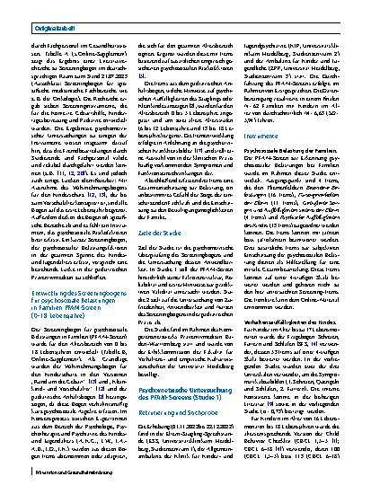Vorschauseite 2: Familien mit psychosozialen Belastungen identifizieren: psychometrische Eigenschaften und Nutzerakzeptanz eines neuen Screeninginstruments (PFAM-Screen) für die pädiatrische Praxis