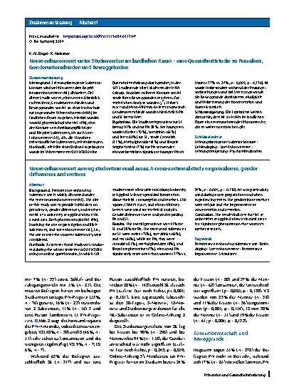 Vorschauseite 3: Neuroenhancement unter Studierenden im ländlichen Raum – eine Querschnittstudie zu Prävalenz, Genderunterschieden und Beweggründen
