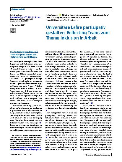 Vorschauseite 1: Universitäre Lehre partizipativ gestalten. Reflecting Teams zum Thema Inklusion in Arbeit