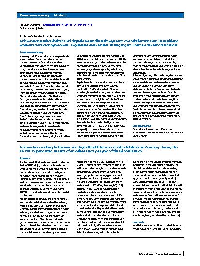 Vorschauseite 3: Informationssuchverhalten und digitale Gesundheitskompetenz von Schüler*innen in Deutschland während der Coronapandemie