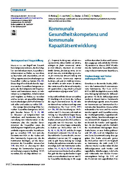 Vorschauseite 1: Kommunale Gesundheitskompetenz und kommunale Kapazitätsentwicklung