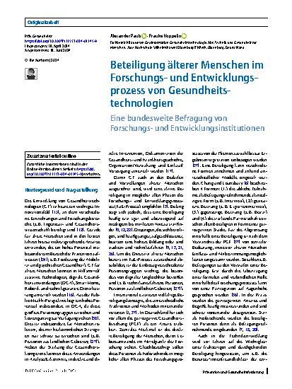 Vorschauseite 1: Beteiligung älterer Menschen im Forschungs‑ und Entwicklungsprozess von Gesundheitstechnologien