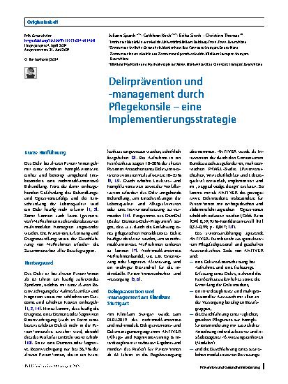 Vorschauseite 1: Delirprävention und -management durch Pflegekonsile – eine Implementierungsstrategie