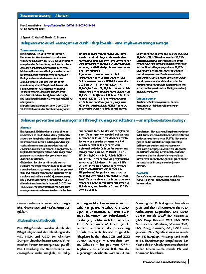 Vorschauseite 3: Delirprävention und -management durch Pflegekonsile – eine Implementierungsstrategie