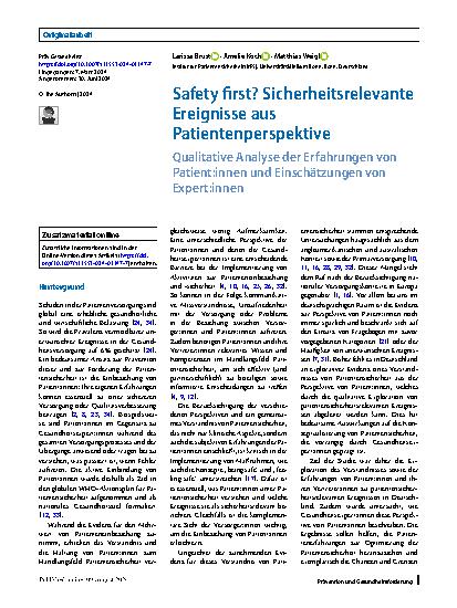 Vorschauseite 1: Safety first? Sicherheitsrelevante Ereignisse aus Patientenperspektive