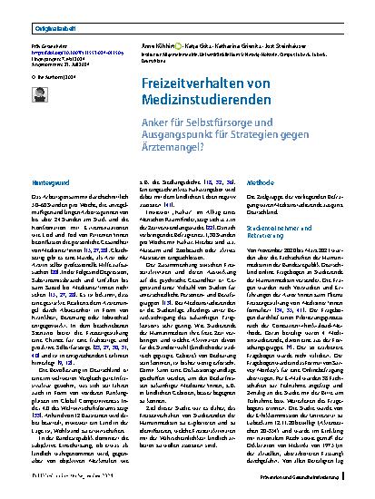 Vorschauseite 1: Freizeitverhalten von Medizinstudierenden