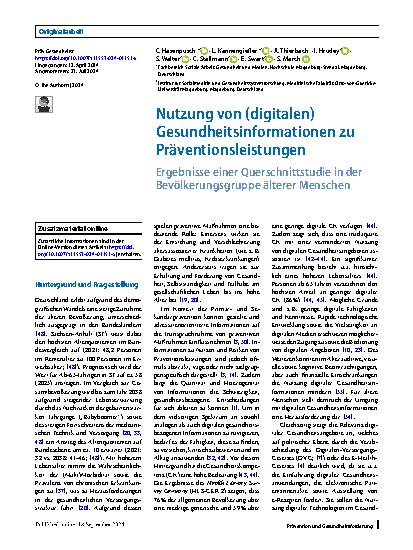 Vorschauseite 1: Nutzung von (digitalen) Gesundheitsinformationen zu Präventionsleistungen