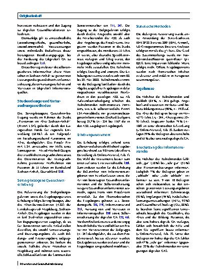 Vorschauseite 2: Nutzung von (digitalen) Gesundheitsinformationen zu Präventionsleistungen