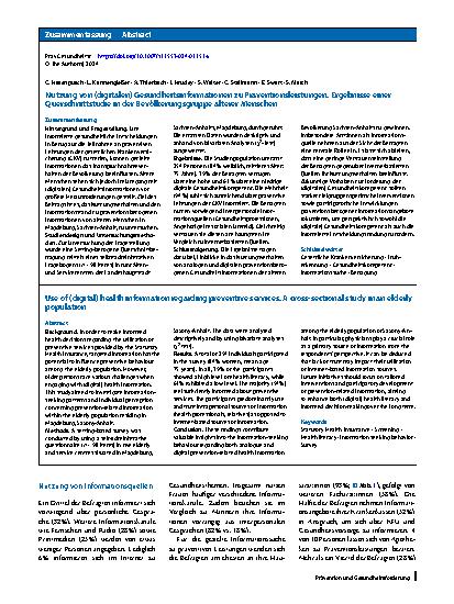 Vorschauseite 3: Nutzung von (digitalen) Gesundheitsinformationen zu Präventionsleistungen