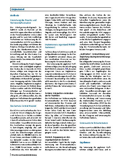 Vorschauseite 2: Implementierung von Patientensicherheitsmaßnahmen in Ländern mit niedrigem Einkommen am Beispiel des Klinikpartnerschaftsprojekts SAFE@KCH
