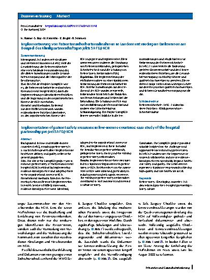 Vorschauseite 3: Implementierung von Patientensicherheitsmaßnahmen in Ländern mit niedrigem Einkommen am Beispiel des Klinikpartnerschaftsprojekts SAFE@KCH
